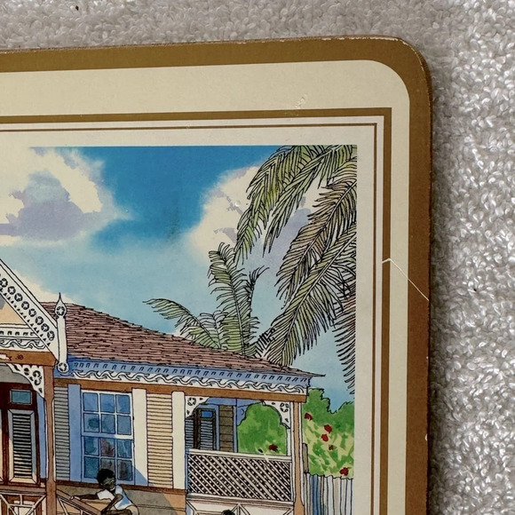 Vintage Pimpernel Luncheon Placemats Trivets Barbadian Chattel Houses Set Of 4 - Picture 7 of 11